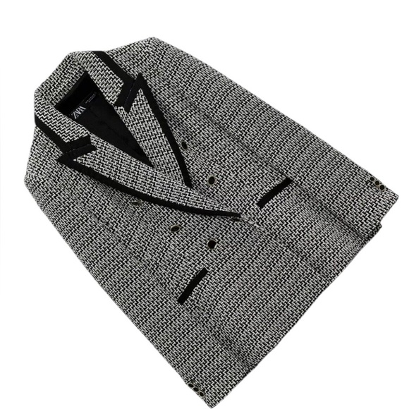 Zara Womens Ecru Black Textured Blazer- Size Small - Picture 5 of 14